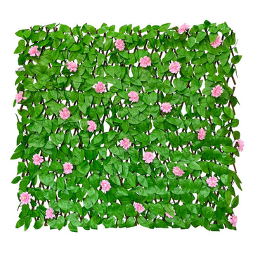 GBYARD Expandable Fence Privacy Screen Artificial Hedges Paeonia Flowers